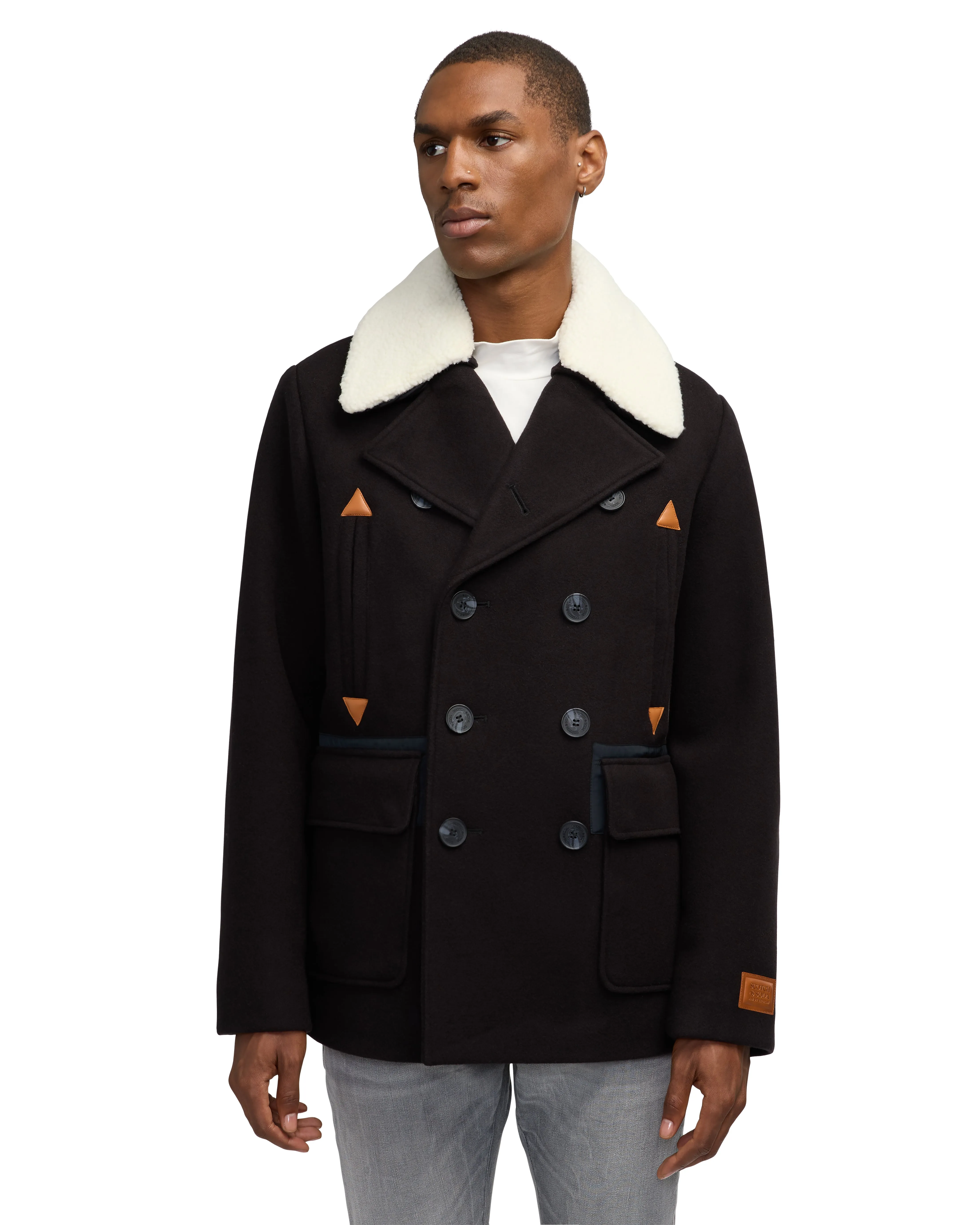 Scotch & Soda Men's Izak Peacoat With Contrast Detail And Removable  Collar
