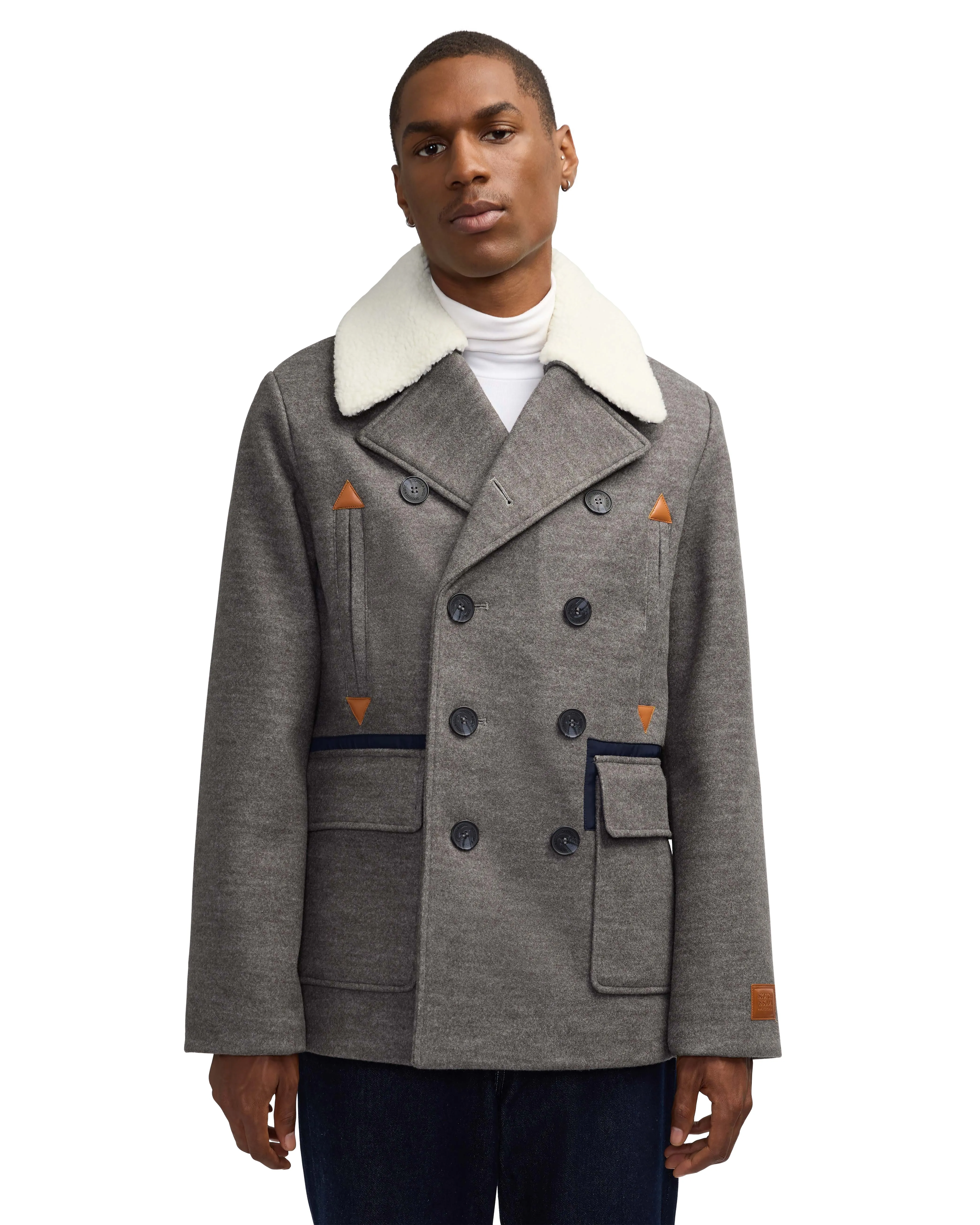 Scotch & Soda Men's Izak Peacoat With Contrast Detail And Removable  Collar