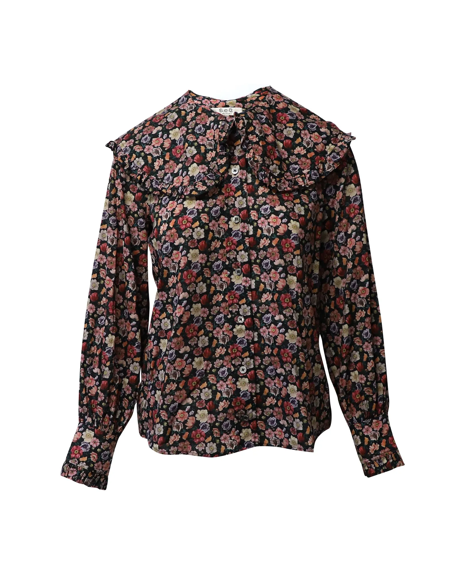 Sea New York Leslie Peter Pan Collar Top in Multicolor Cotton