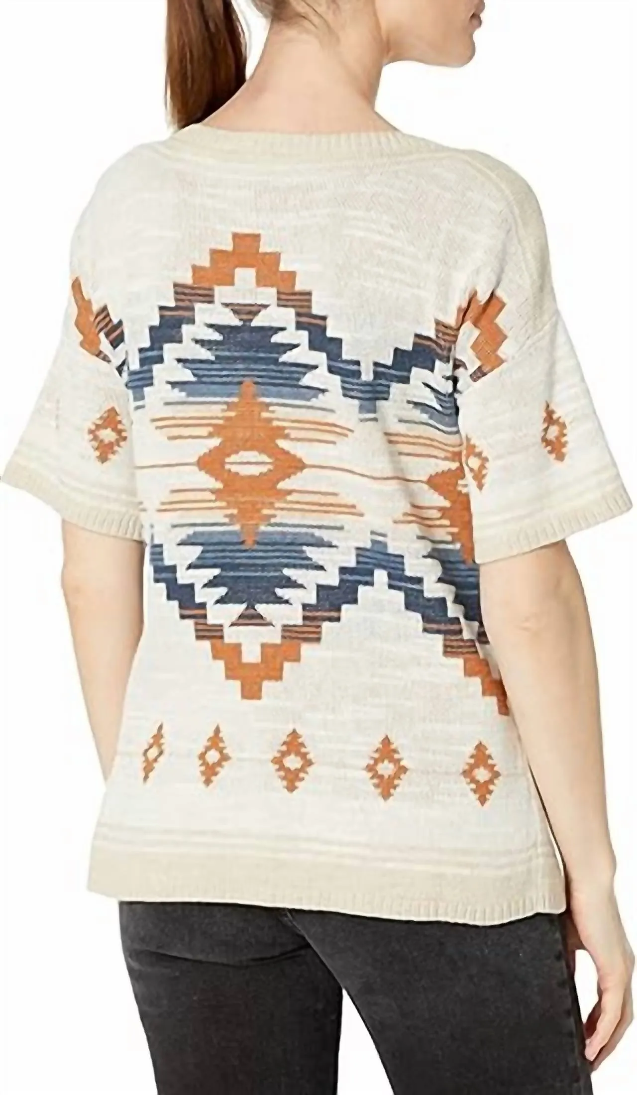 Short Sleeve Graphic Sweater In Linen Multi