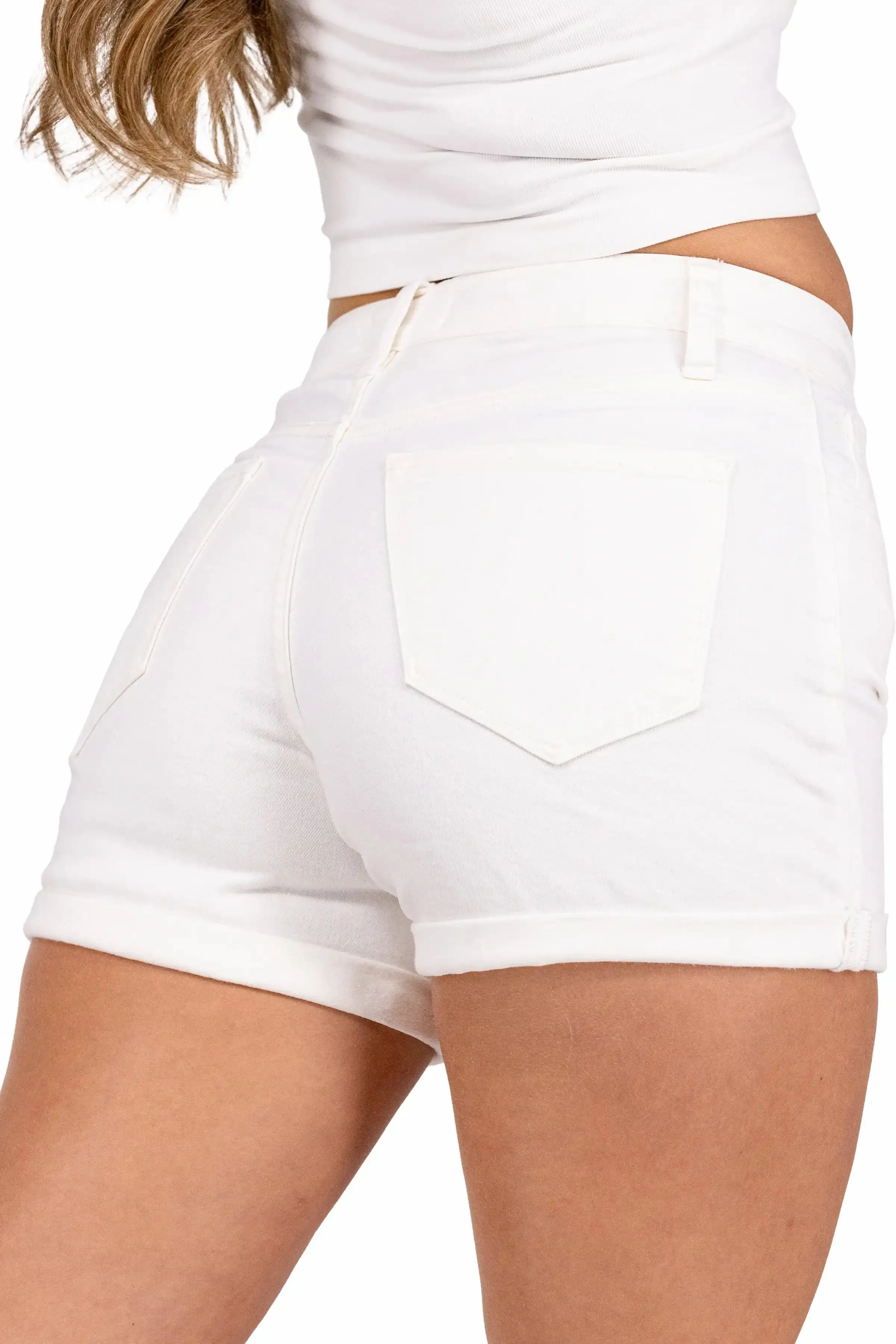 Sit Beside Me From Vervet Blue: High-Rise Double Cuff White Denim Shorts