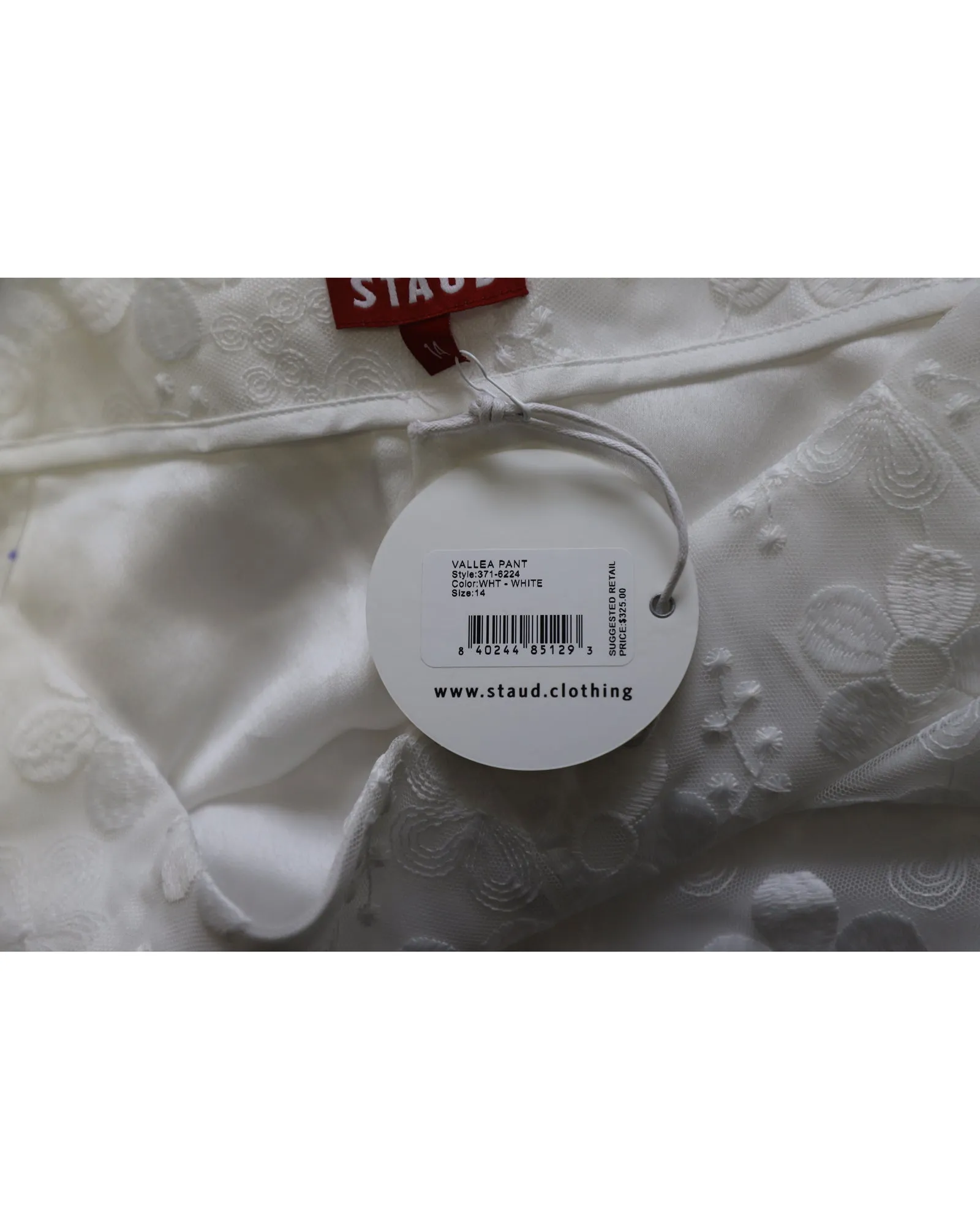 Staud Vallea Lace Pattern Wide Leg Pants in White Polyester