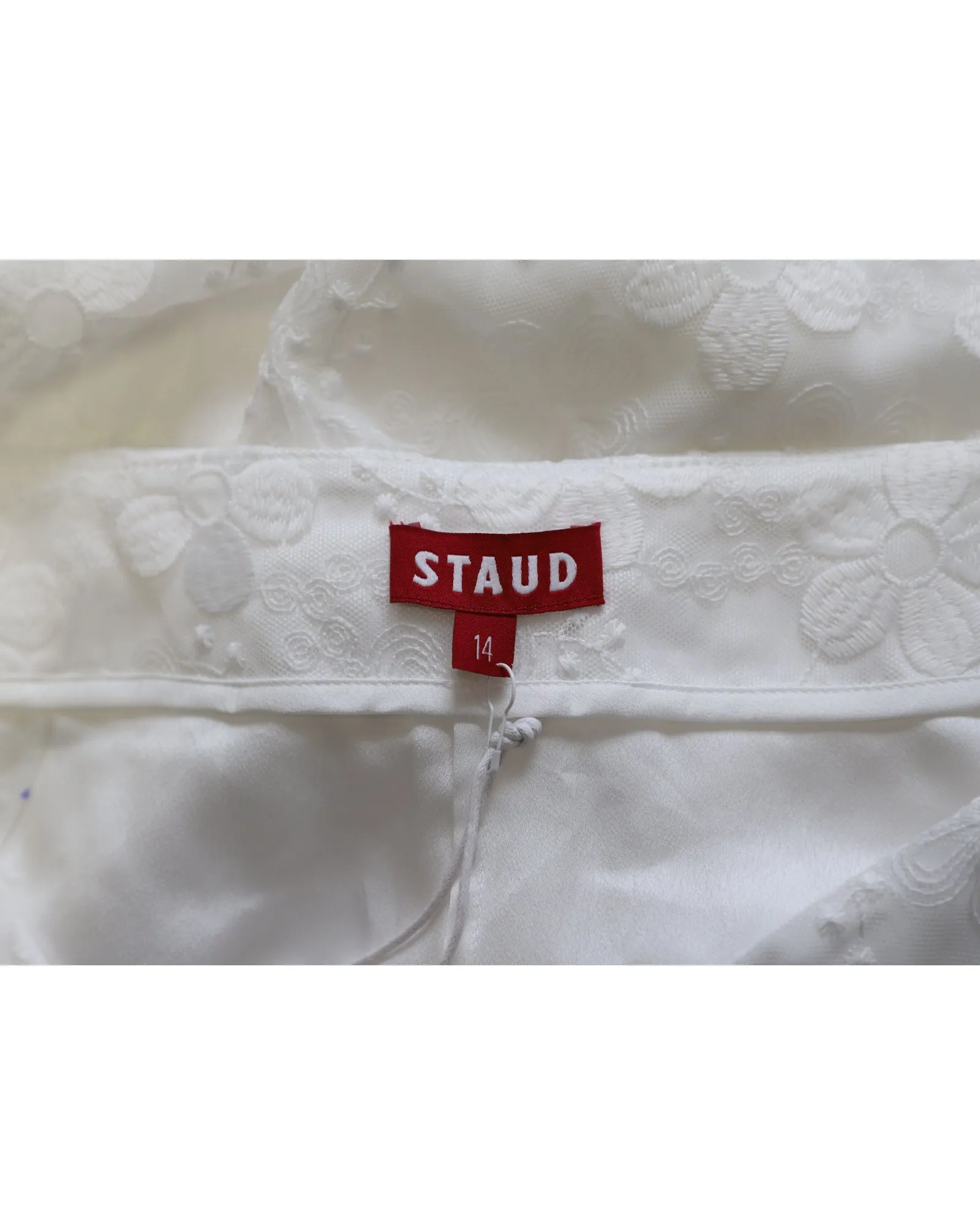 Staud Vallea Lace Pattern Wide Leg Pants in White Polyester