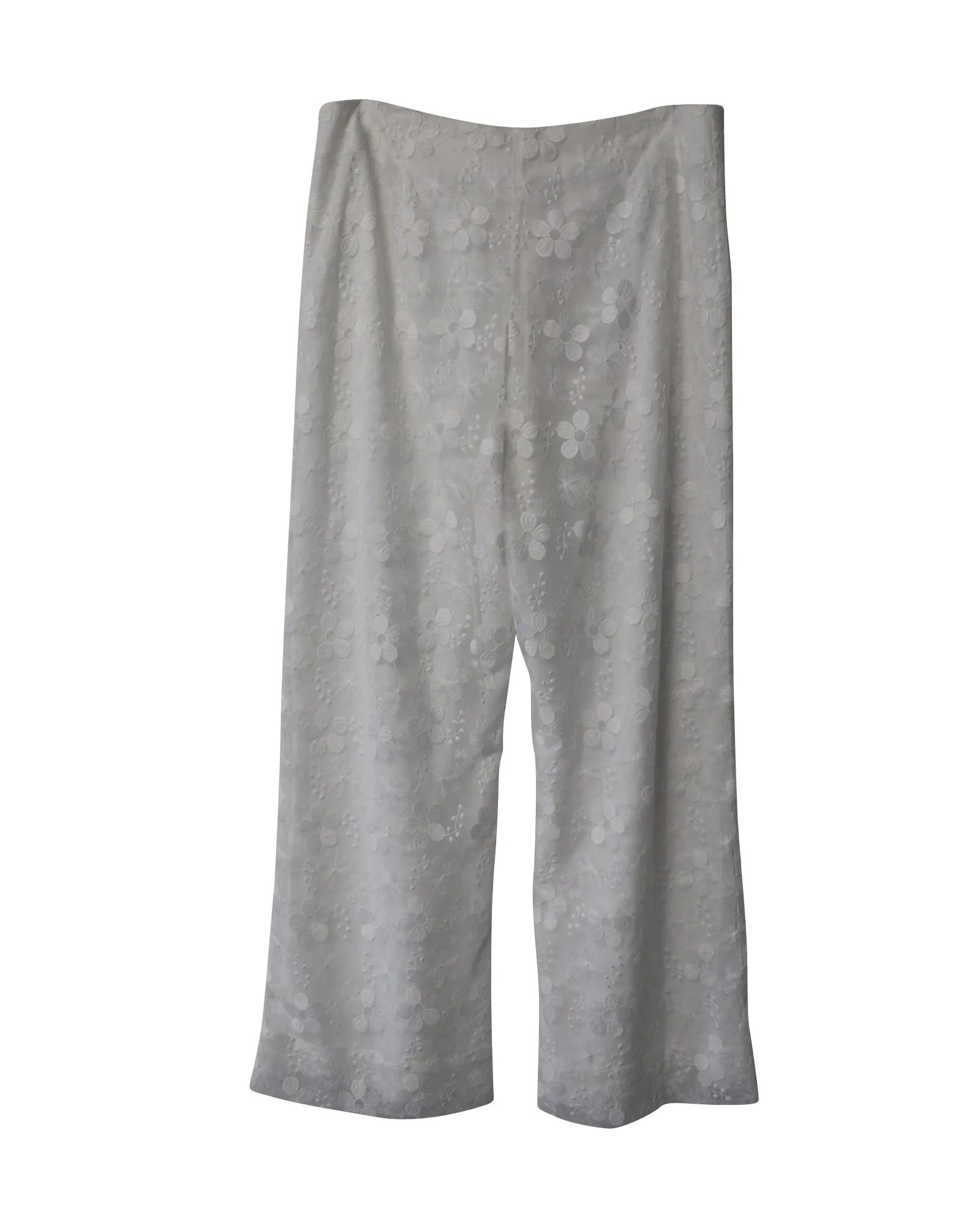 Staud Vallea Lace Pattern Wide Leg Pants in White Polyester