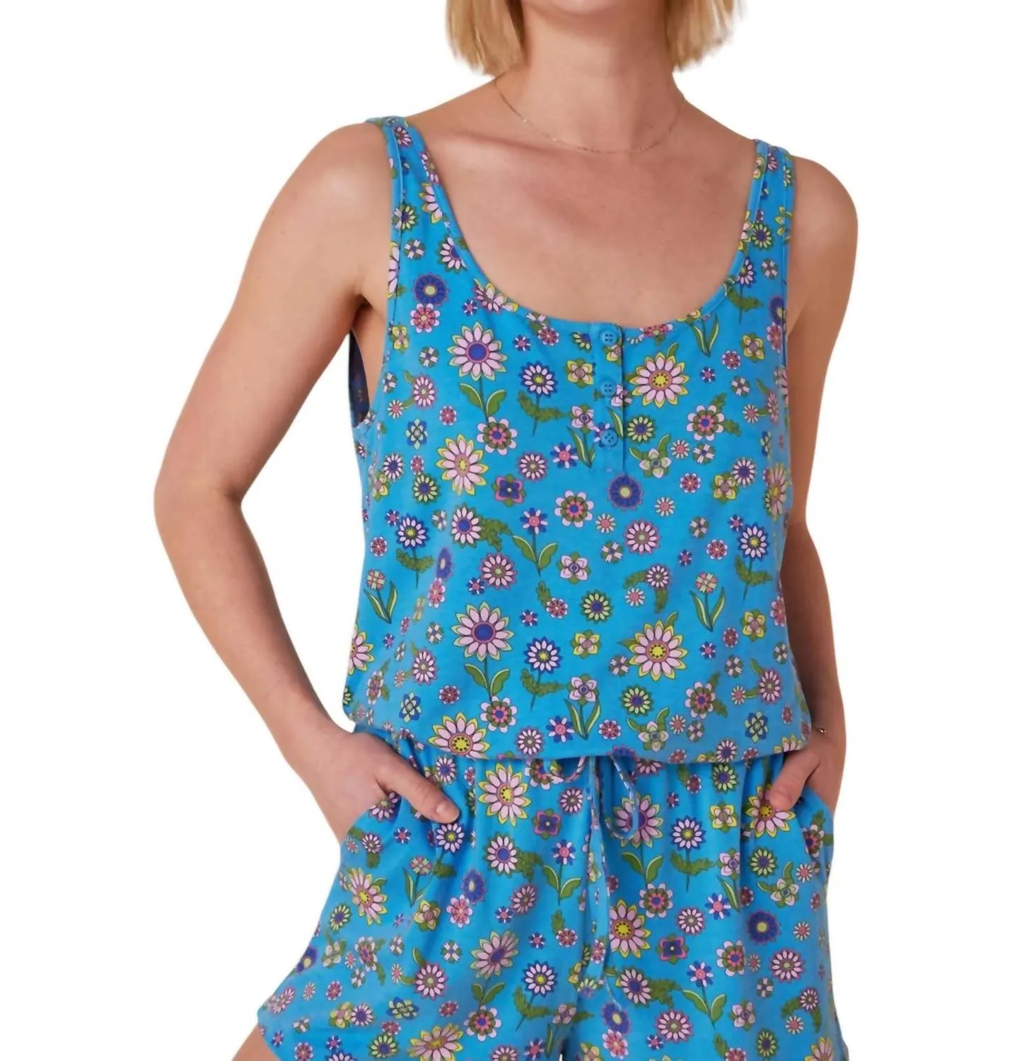 Stevie Pima Knit Romper In Blue