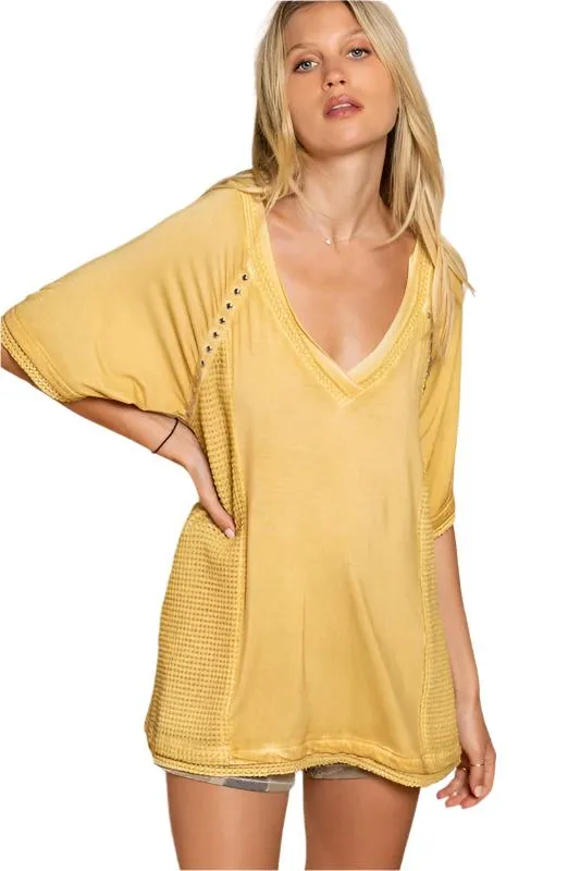 Studded Strappy Back Waffle Mixed Knit Top