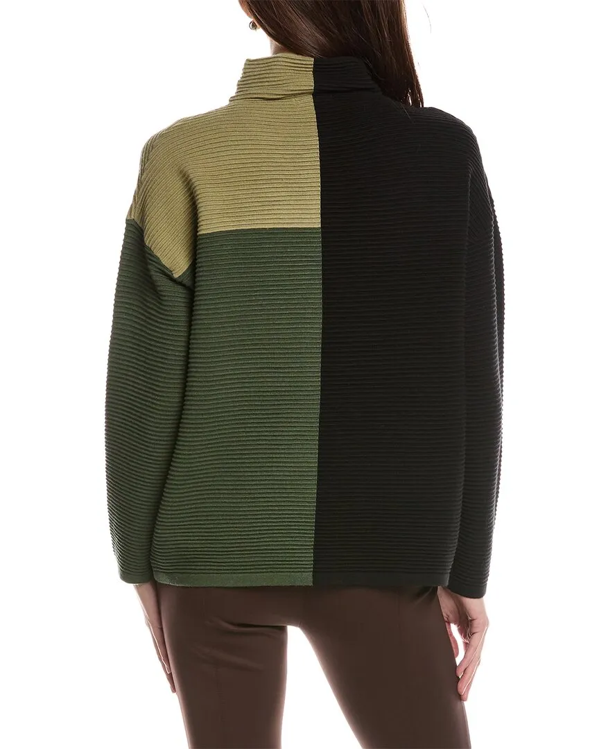 T Tahari Funnel Neck Colorblocked Rib Pullover