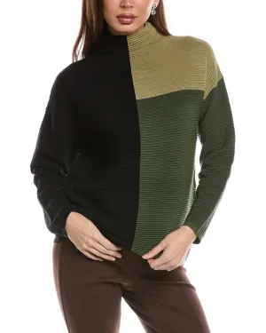 T Tahari Funnel Neck Colorblocked Rib Pullover
