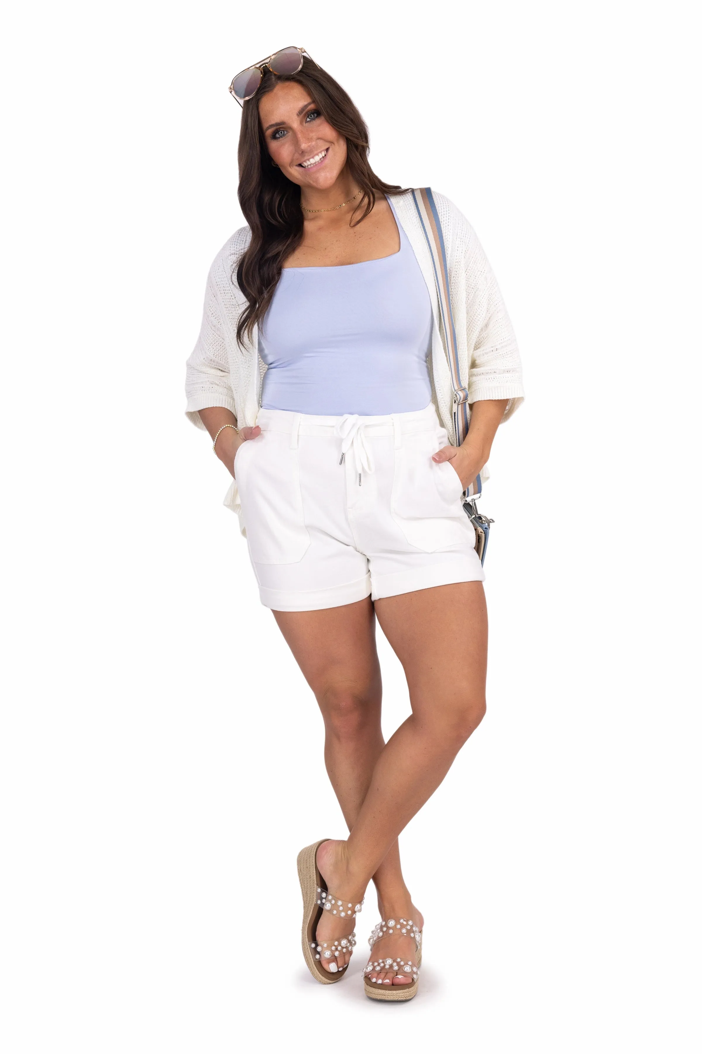 The Dana from Judy Blue: High-Rise Cuffed Jogger Denim Shorts
