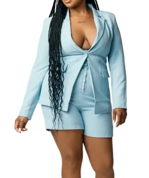 Three Piece Short Set In Powder Blue