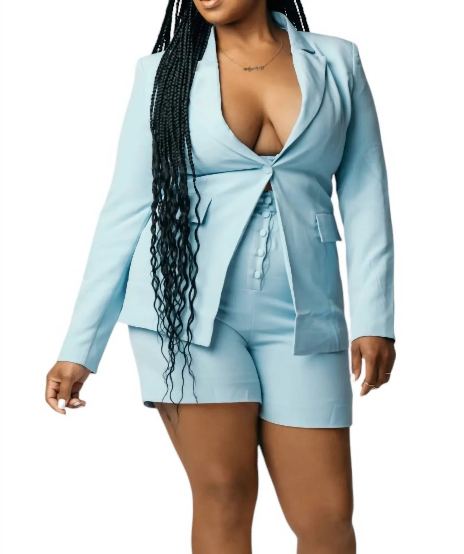 Three Piece Short Set In Powder Blue