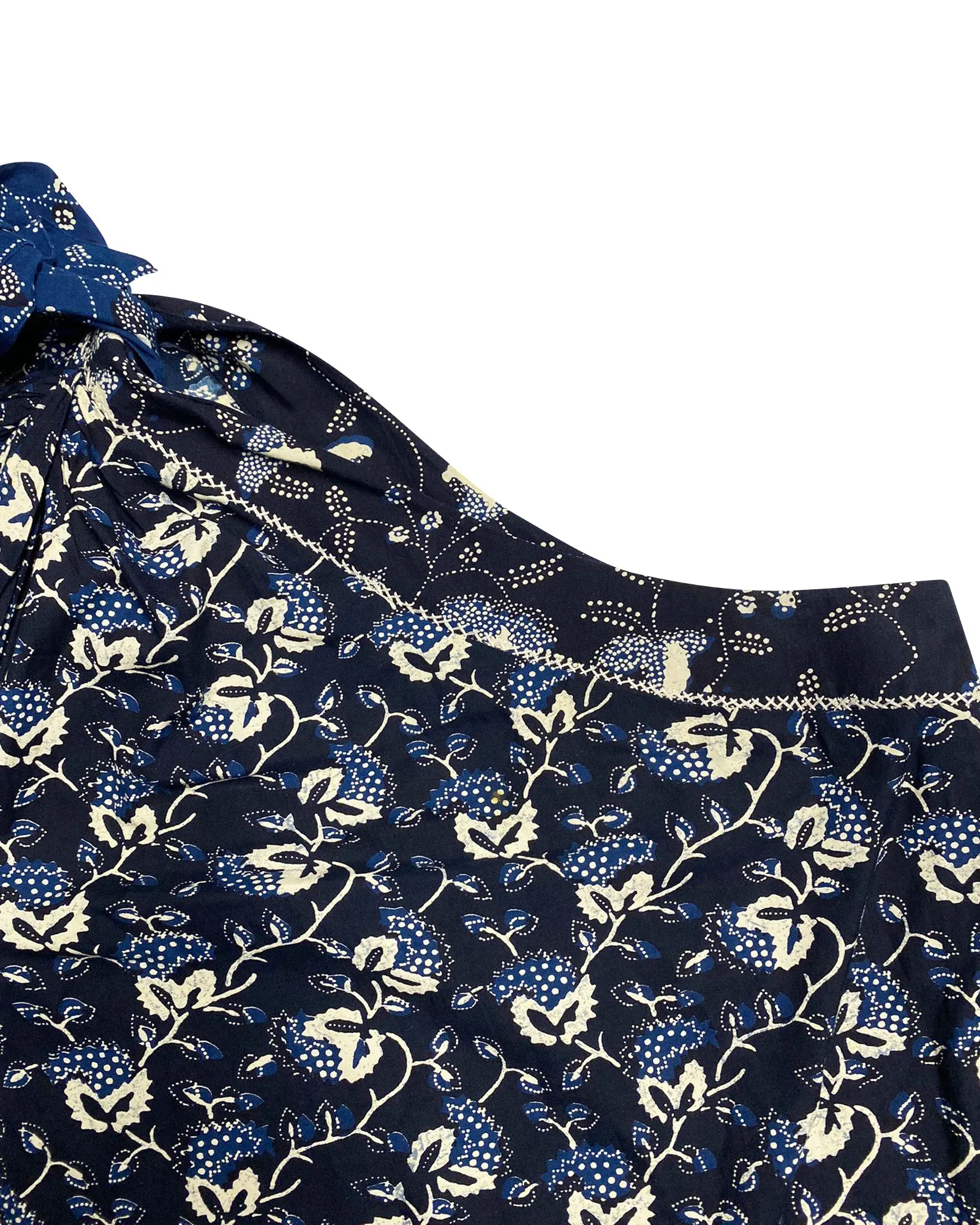 Ulla Johnson Asima Batik One Shoulder Blouse in Blue Cotton