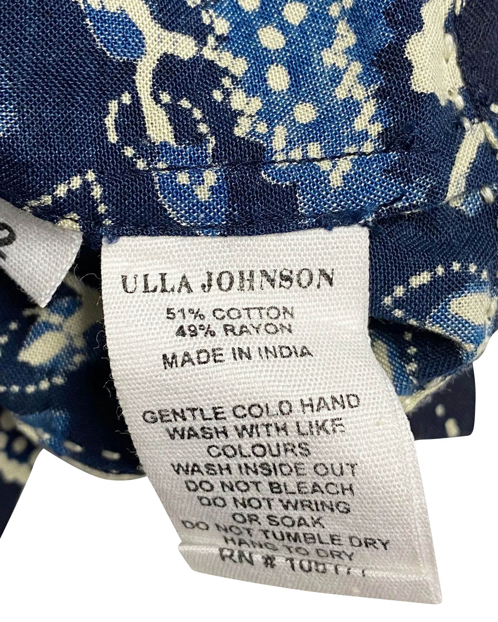 Ulla Johnson Asima Batik One Shoulder Blouse in Blue Cotton