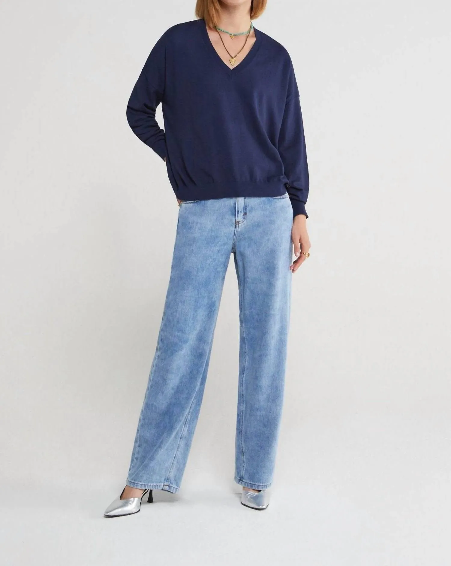 V-Neck Sweater In Blue