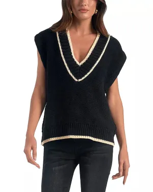 V Neck Sweater Vest In Black
