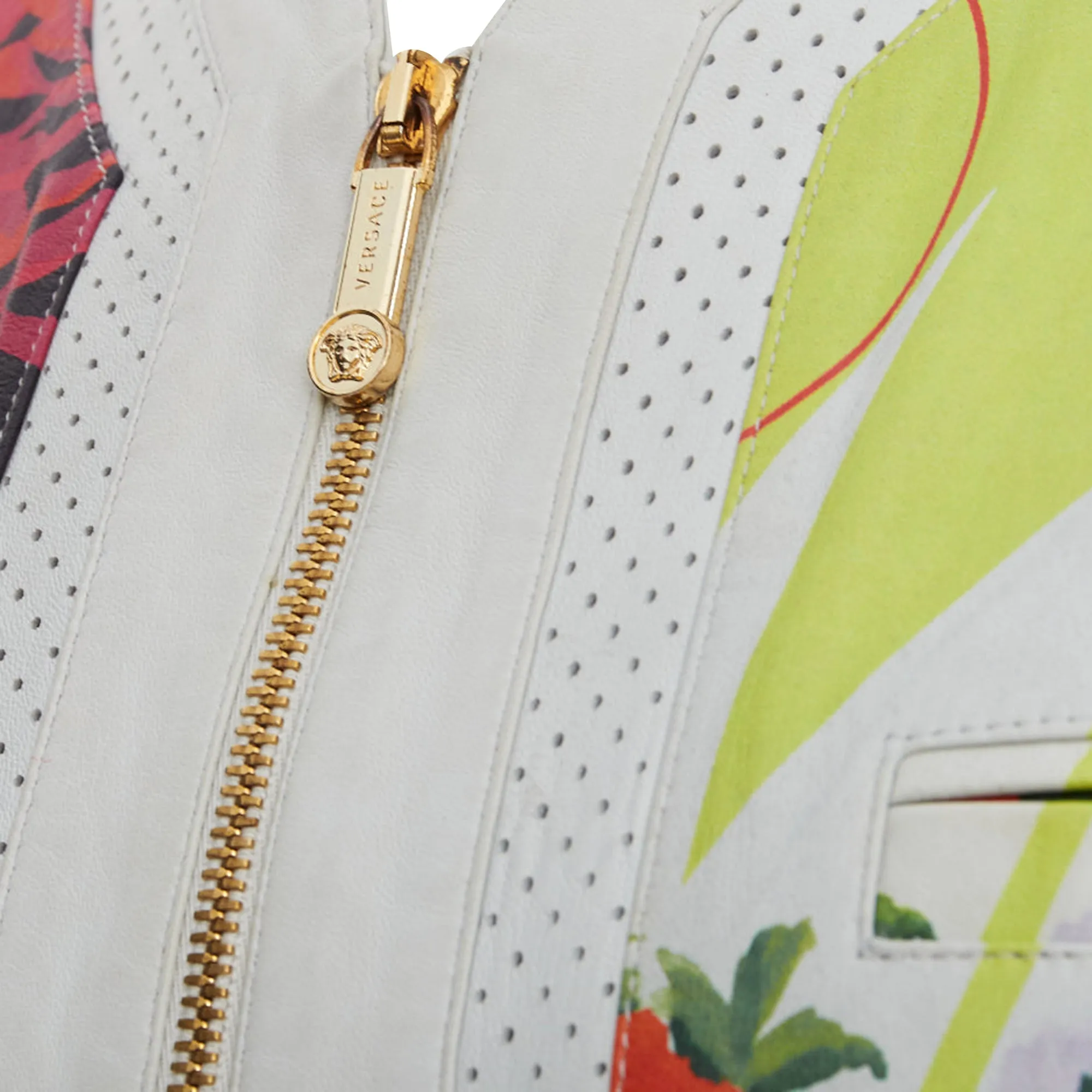 Versace Runway Leather Geometric Tropical Print Bomber