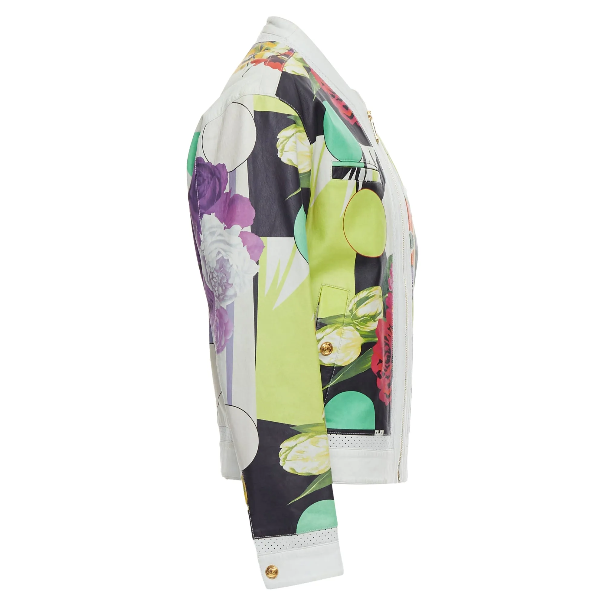 Versace Runway Leather Geometric Tropical Print Bomber