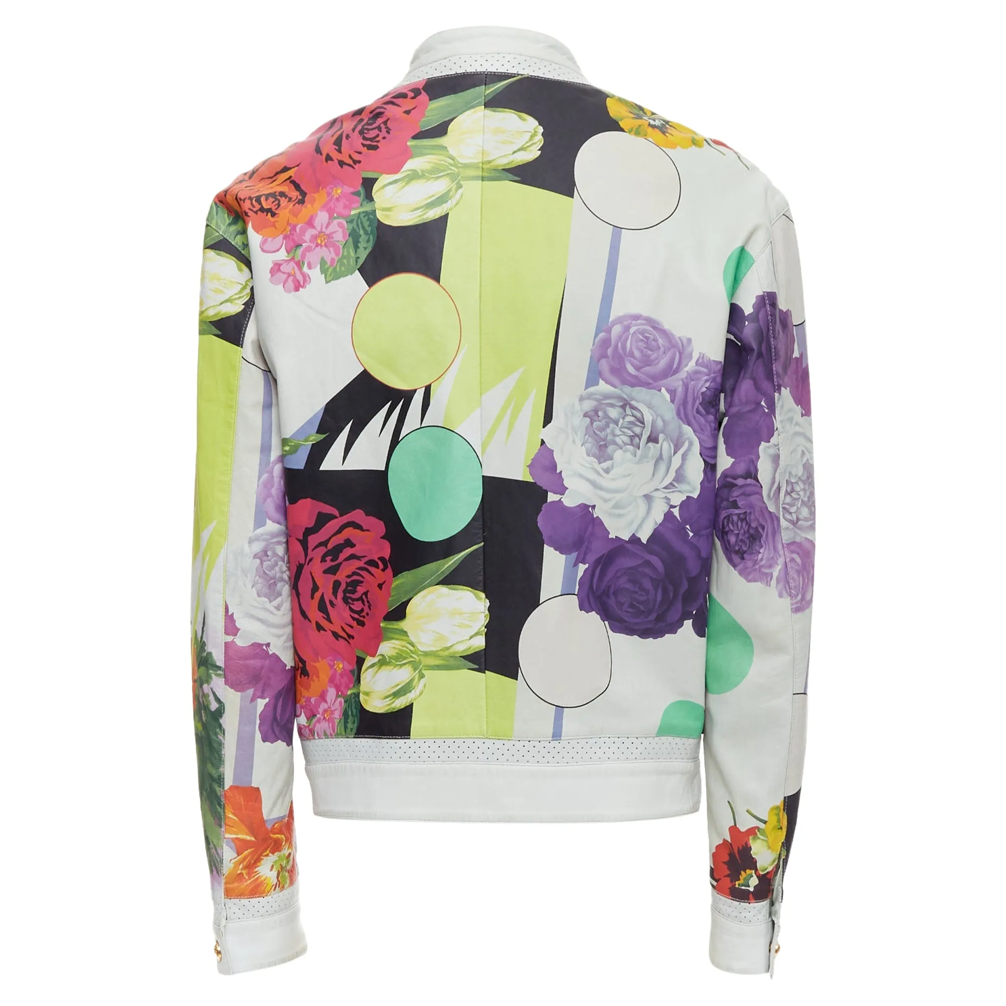 Versace Runway Leather Geometric Tropical Print Bomber