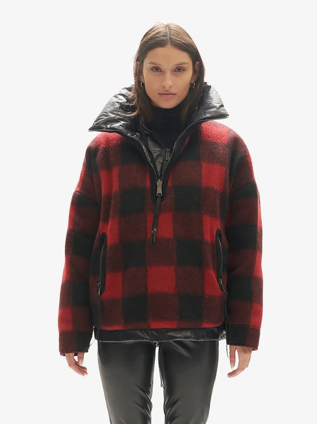 W Reversible Wool Half Zip - Black Plaid