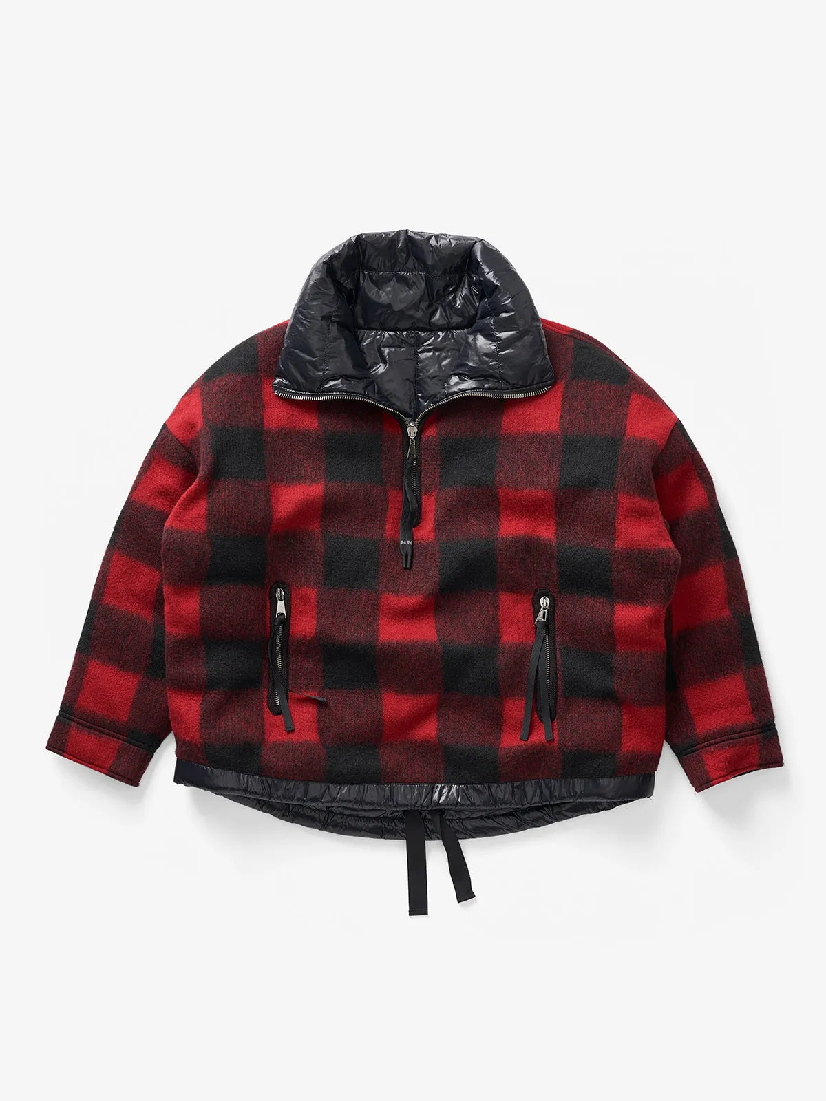W Reversible Wool Half Zip - Black Plaid