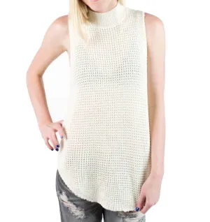 Women Bittersweet Chunky Wool Mock Neck Tunic Sweater Top In White