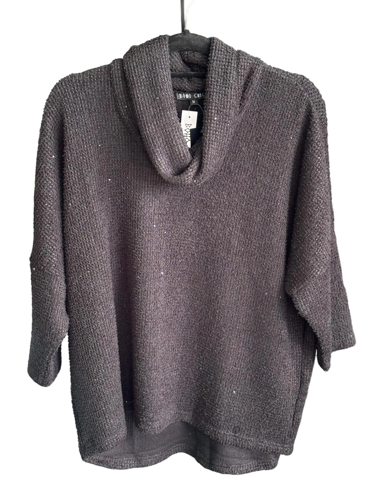 Women Keep Me Warm Cowl Neck Sweater In Black