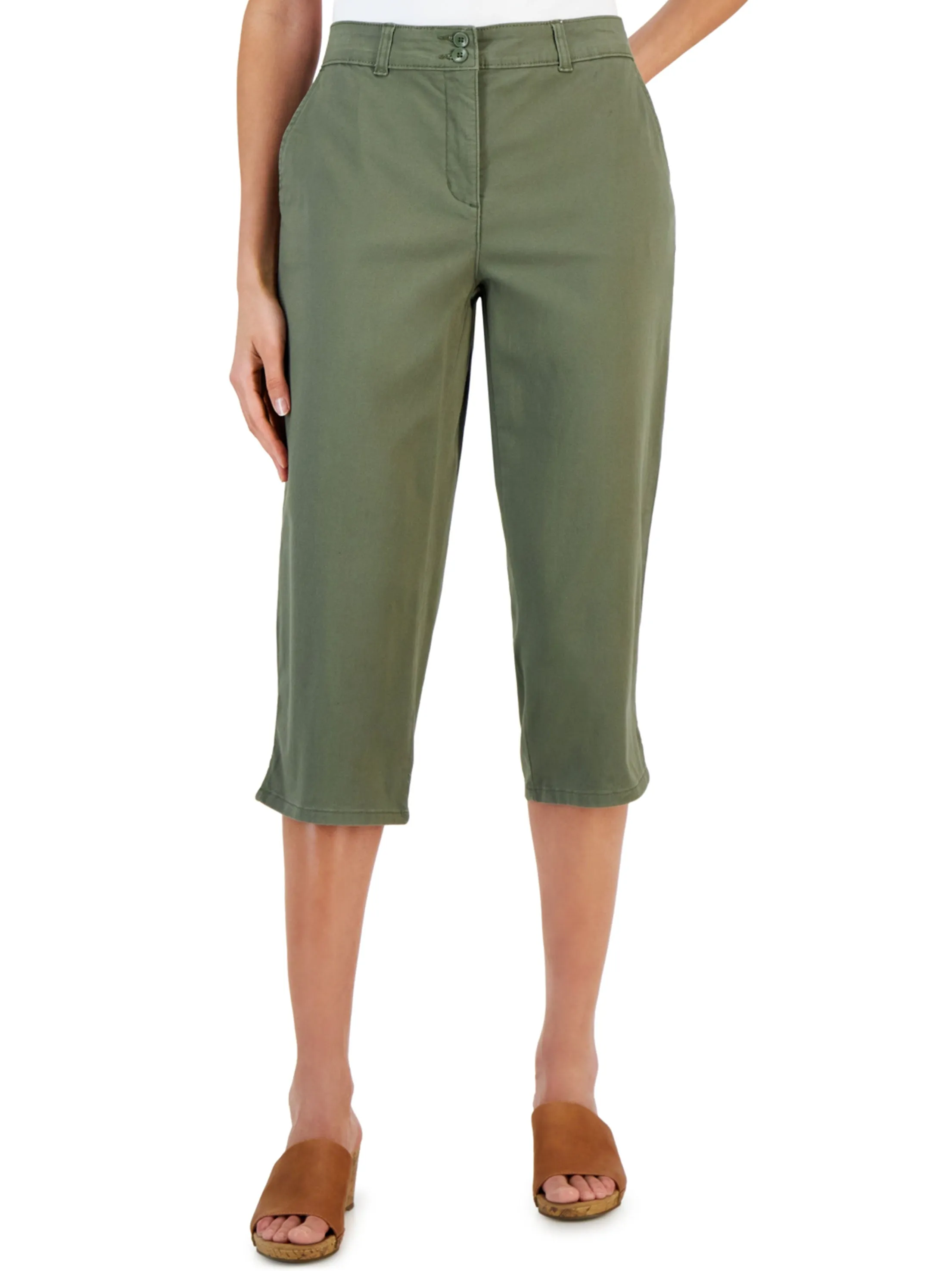 Women's Plain Capri Pants,Olive