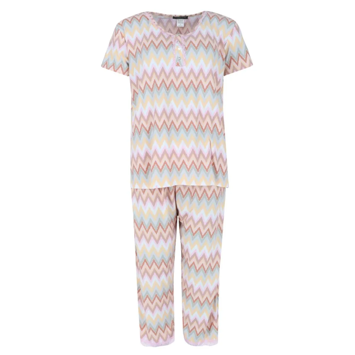 Women's Plus Size Chevron Multicolor Short Sleeve Capri Set