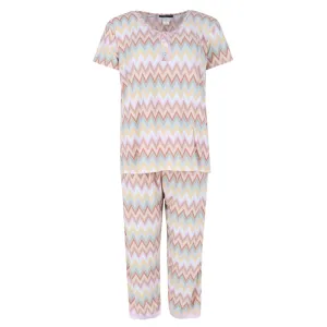 Women's Plus Size Chevron Multicolor Short Sleeve Capri Set