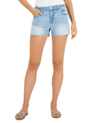 Women's Washed Frayed Denim Shorts,Light Blue