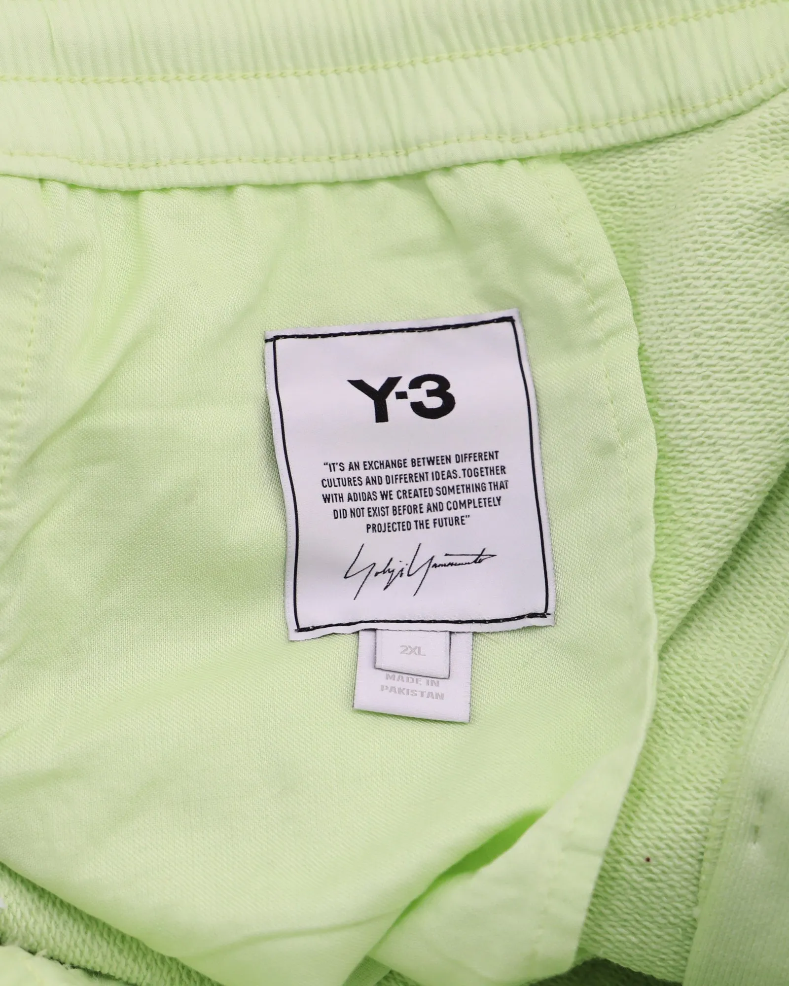 Y-3 Drawstring Shorts in Lime Green Cotton